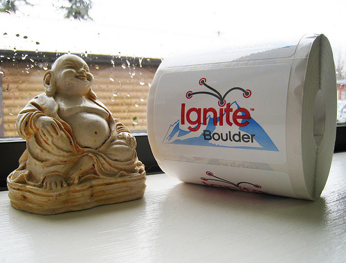 StickerGiant-Sponsored-custom-printed-stickers-for-the-Ignite-Boulder-4-with-a-Buddha-statue