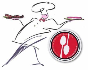 Circle-Stickers-for-Cook-Street-School-of-Culinary-Arts-with-Red-Background-and-White-Spoons