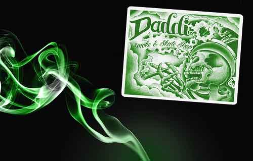 Green-and-White-Stickers-with-Skeleton-for-Daddi-Smoke-and-Skate-Shop