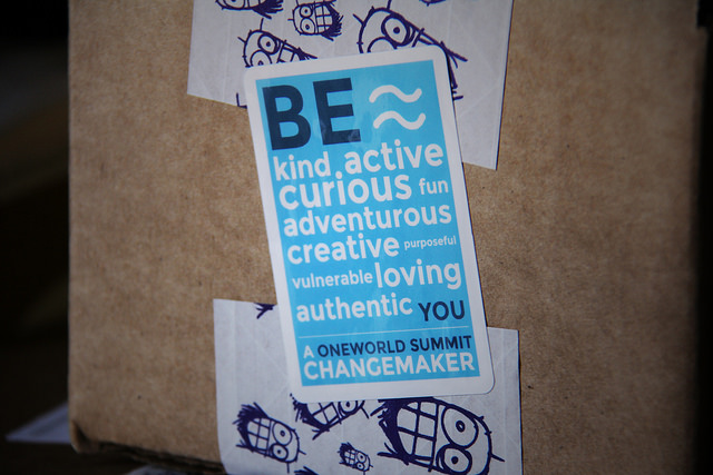 changemaker sticker on cardboard box stickergiant