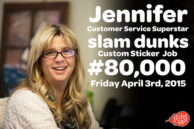 Jennifer-a-Customer-Service-Superstar-Celebrating-the-80-Thousandth-Sticker-Job-at-StickerGiant