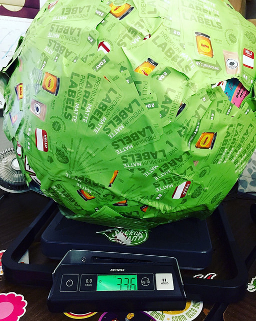 Saul the World's Largest Sticker Ball at 33lbs