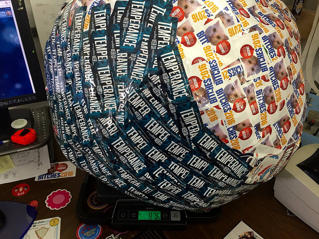 Saul the World's Largest Sticker Ball when he was outgrowing his first scale