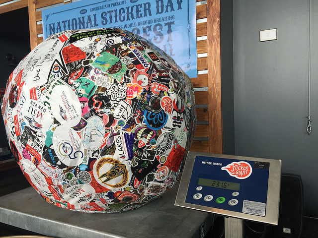 Saul the World's Largest Sticker Ball on National Sticker Day 2016 Weighing 231.6 Pounds