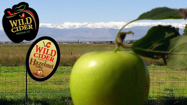 Green-apple-with-the-Front-Range-mountains-in-background-and-custom-shaped-stickers-for-Wild-Cider-that-were-printed-by-StickerGiant