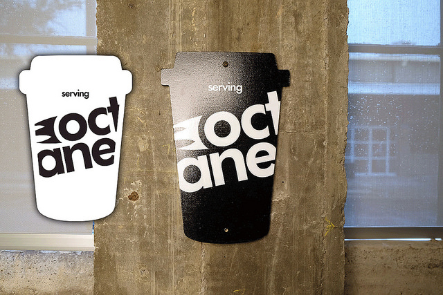 Coffee-cup-shaped-die-cut-stickers-printed-by-StickerGiant-for-High-Octane-Coffee