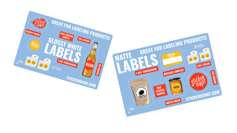 StickerGiant Label Sample Sheets for Glossy and Matte Labels