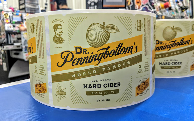 Custom-Matte-Labels-for-Dr.-Penningbottom's-World-Famous-Hard-Cider-Printed-by-StickerGiant