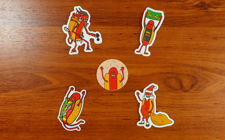 Different-Designs-of-Haha-Hot-Dog-Stickers-printed-by-StickerGiant