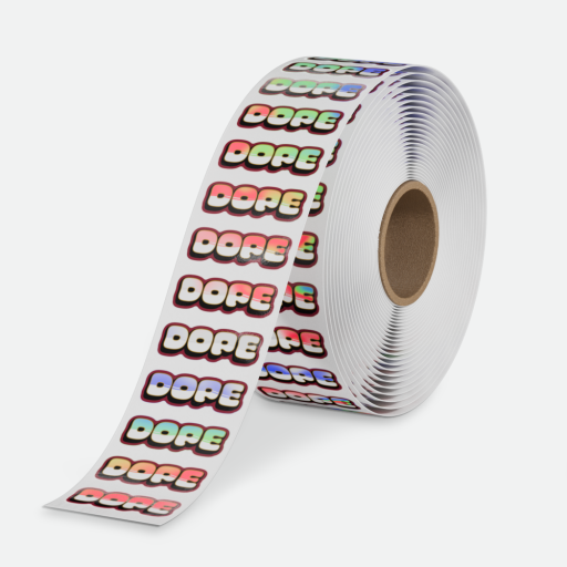 A roll of Kiss Cut Holographic Stickers printed by StickerGiant