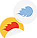 Two circles with flames on them, one is yellow with red flame and one is clear with blue flame