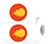 Two red circles with yellow flames on a roll with a perforation in between them