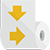 A roll of white labels with a yellow downward arrow and a yellow right pointing arrow